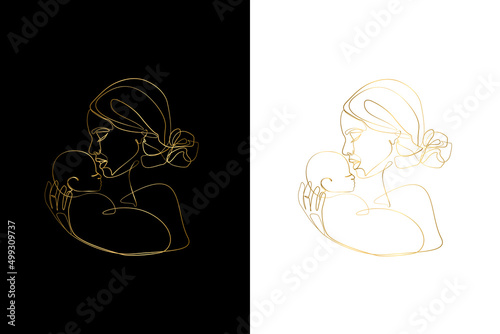 Mother Holding a Baby Print, Printable Nursery Gold Line Set, Mother and Baby Wall Line Art, Minimal Line Art, Mother and Child Line Drawing	