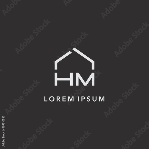 Initials HM roof real estate logo design