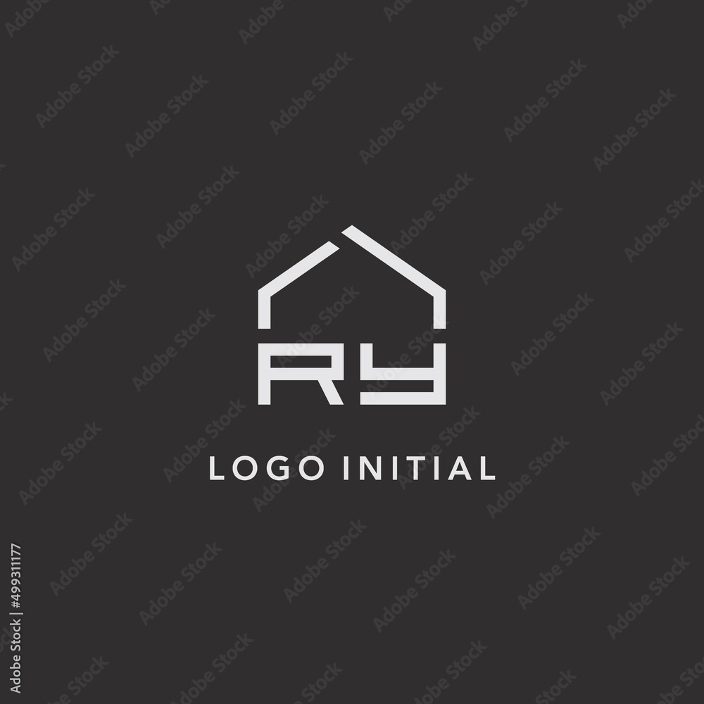 Initials RY roof real estate logo design - obrazy, fototapety, plakaty 