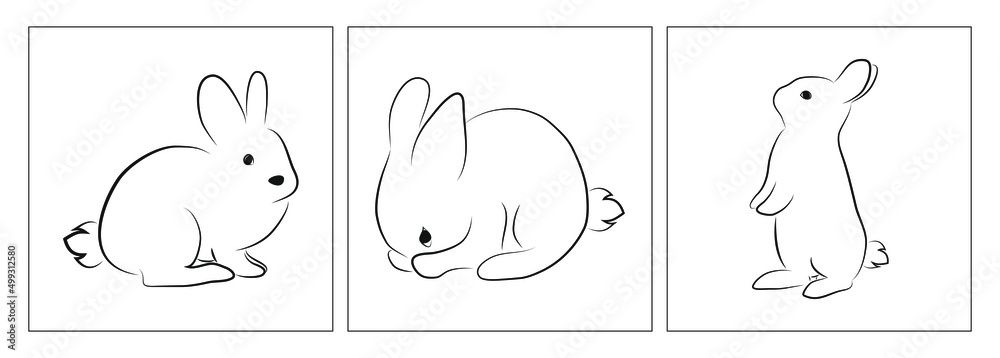 Simple cute bunnies set. Bunny pack. - obrazy, fototapety, plakaty 