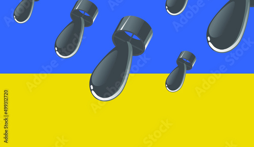 Falling bombs. Poster for stop the military invasion in Ukraine.