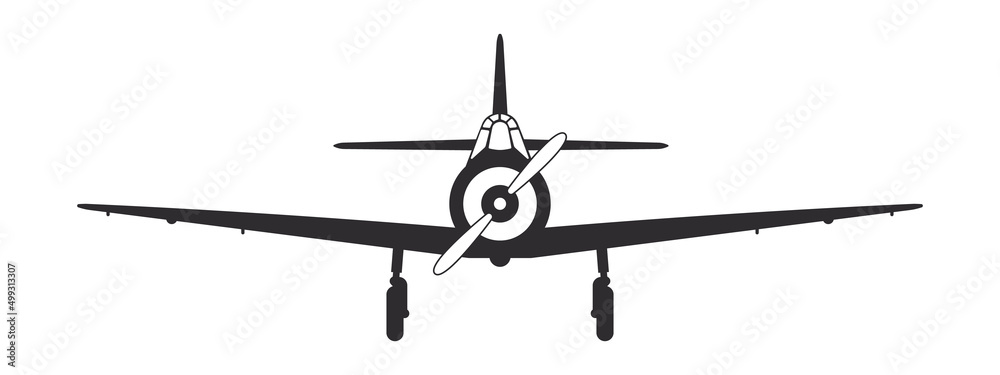 Airplane. Retro plane. Airplane silhouette front view. Flight transport symbol. Vector image Airplane. Retro plane. Airplane silhouette front view. Flight transport symbol. Vector image