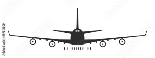 Airplane. Large turbine airplane. Airplane silhouette front view. Flight transport symbol. Vector image