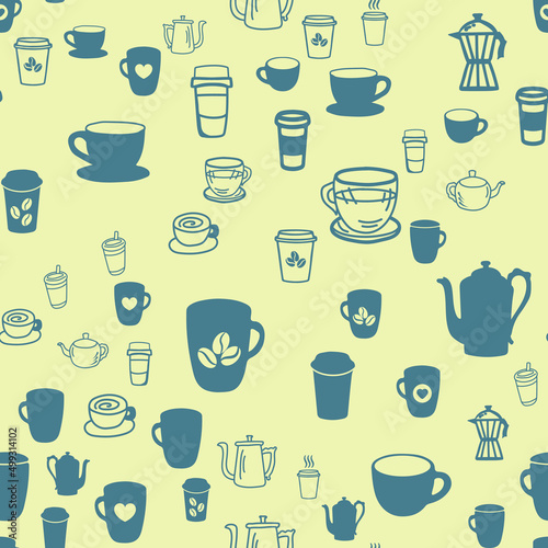Coffee seamless vector pattern for Cup mug, restaurant or cafe menu design. © Renat
