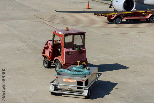 Vászonkép Airplane lavatory service maintenance in car the commercial airlines on airport