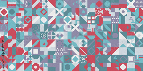 Abstract multicolored geometric pattern. Different geometric figures background. Flat minimal style. 