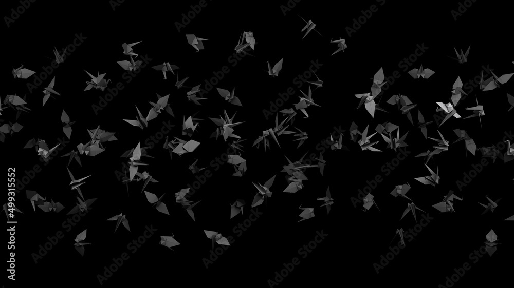 Black origami crane on black background.
3D illustration for background. Black origami crane on black background.
3D illustration for background.