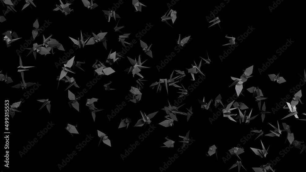 Black origami crane on black background.
3D illustration for background. Black origami crane on black background.
3D illustration for background.