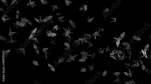 Black origami crane on black background. 3D illustration for background.