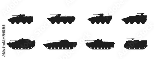 armoured personnel carrier icon set. wheeled and tracked armoured vehicles. vector images for military web design photo