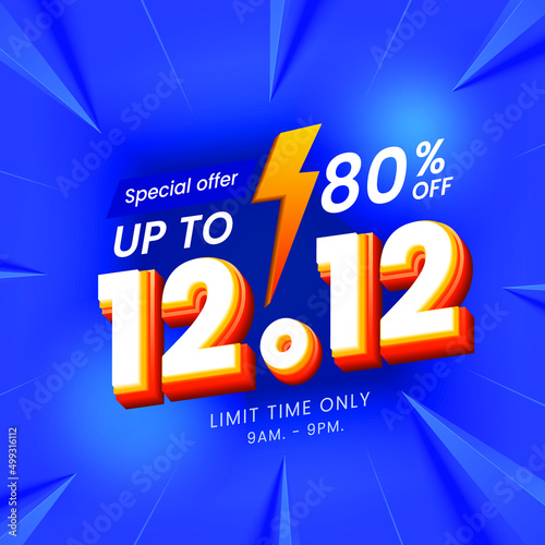 12.12 special sale shopping day banner with blue background. Use for social media and website. Special Offer Sale 80% Off campaign or promotion.