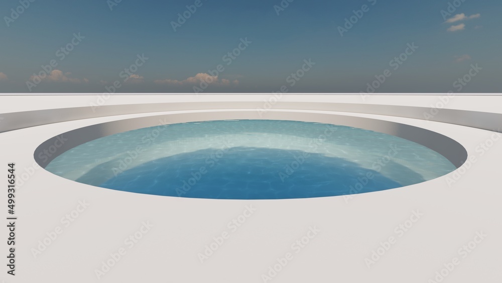Abstract architecture background round water pool 3d render