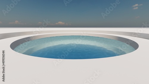 Abstract architecture background round water pool 3d render