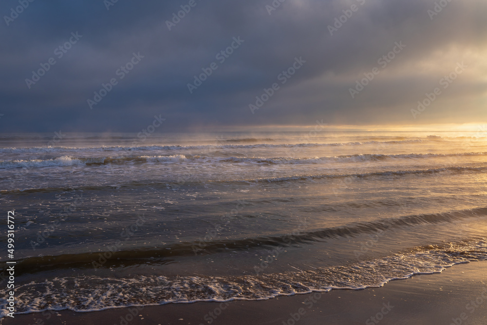 Waves at sunrise at Caspian Sea