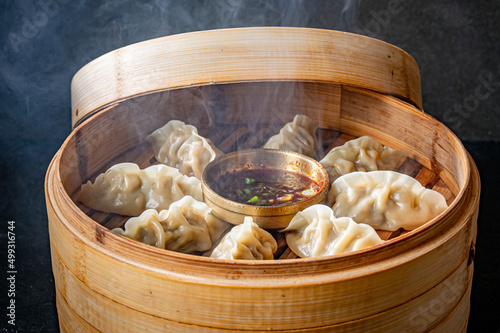 Mandu Korean Steamed Dumplings with dipping sauce