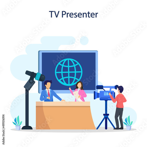 TV reporter with microphone vector illustration. Mass media profession.
