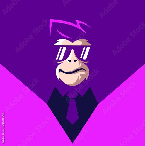 Cool monkey with glasses. Vector art. Monkey design.