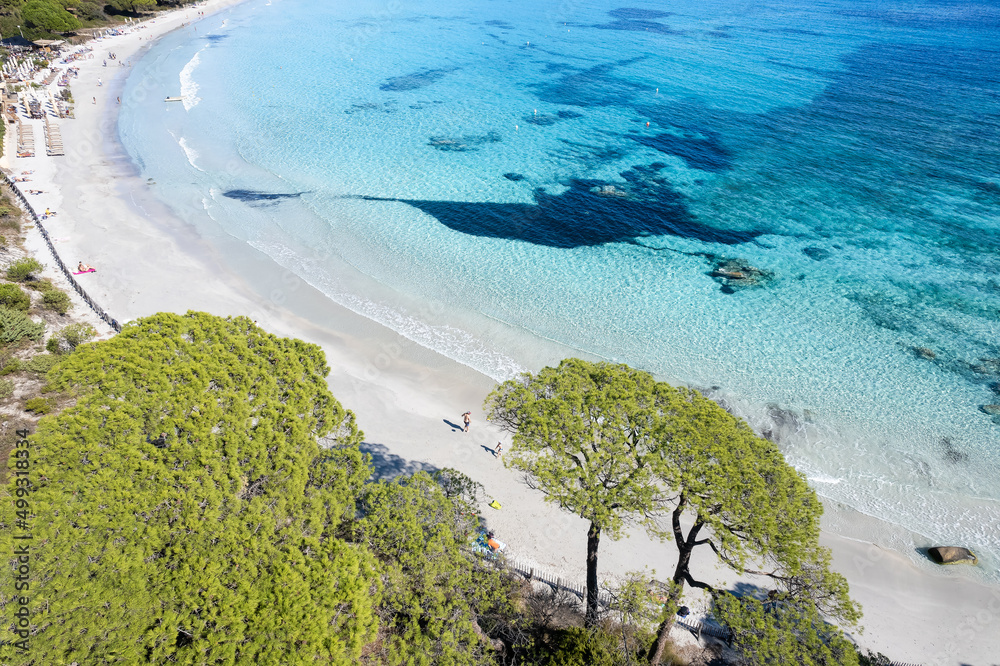 Aerial view with Palombaggia beach in Corsica island, France