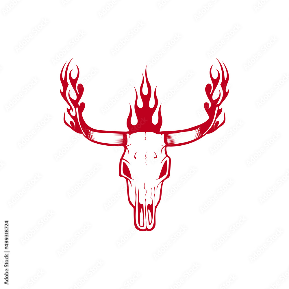 deer skull vector with fire