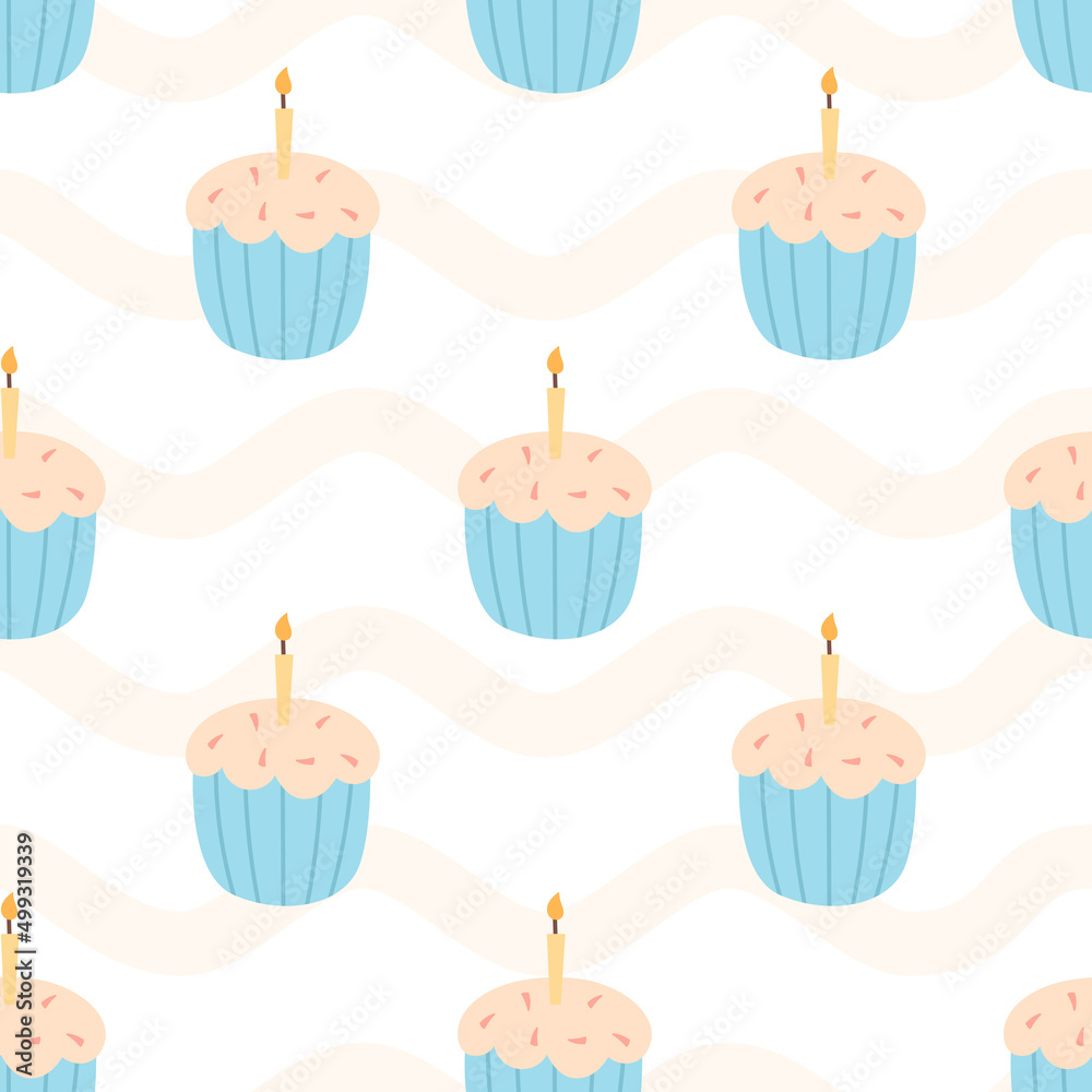 Vector seamless pattern with cupcakes or muffins with candles. Vector seamless pattern with cupcakes or muffins with candles.