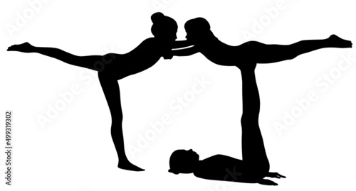 acrobatic stunt. Gymnasts acrobats vector black silhouette. Gymnasts acrobats vector	