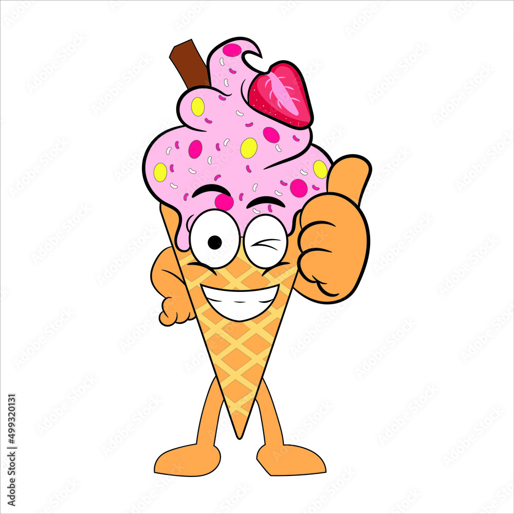 Naklejka premium ice cream cone illustration cartoon style Premium Vector