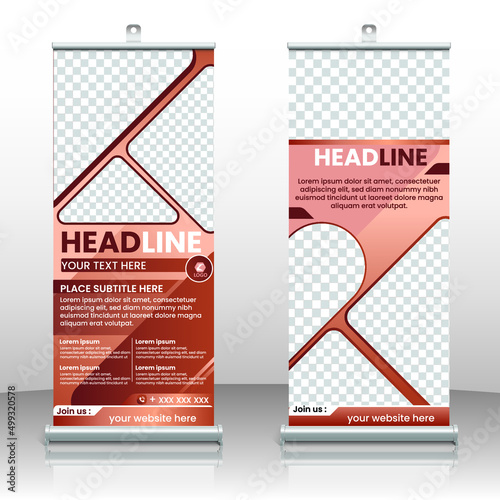 Brown shiny color roll-up banner, flyer brochure, modern vector design, vertical template, abstract background, modern x-banner. Fashion banner