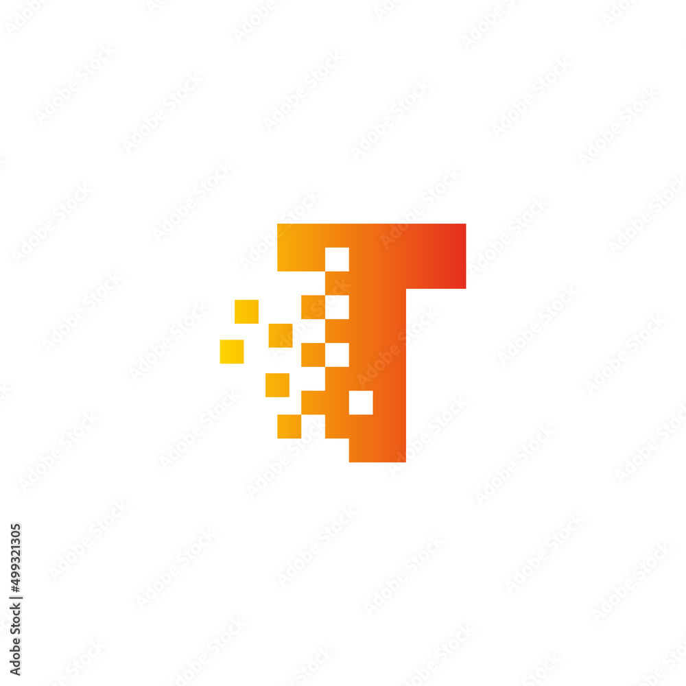 Colorful letter T fast pixel dot logo. Pixel art with the letter T. Integrative pixel movement. Creative scattered technology icon. Modern icon creative ports. Vector logo design. Colorful letter T fast pixel dot logo. Pixel art with the letter T. Integrative pixel movement. Creative scattered technology icon. Modern icon creative ports. Vector logo design.