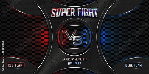Versus battle fighting 3d realistic horizontal banner poster background with modern metallic logo. MMA concept - Fight night, MMA, boxing, wrestling, Thai boxing.
