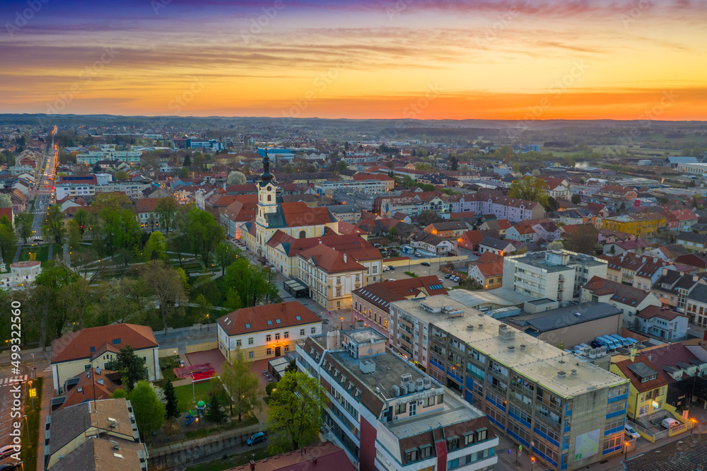 Beautiful Bjelovar in spring morning from above