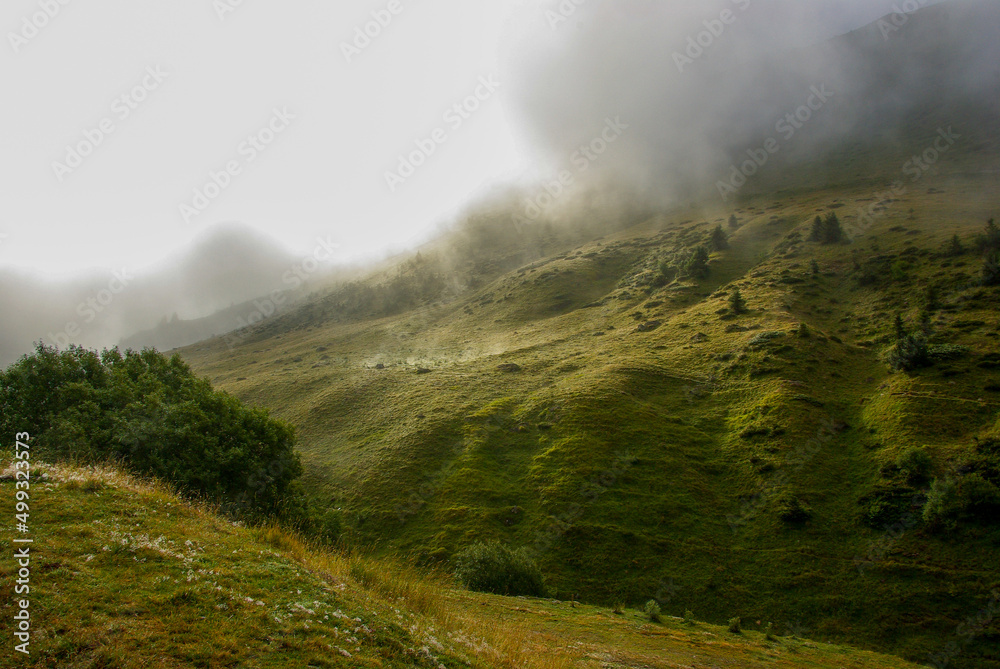 Foggy scenery in the French Pyrenees
