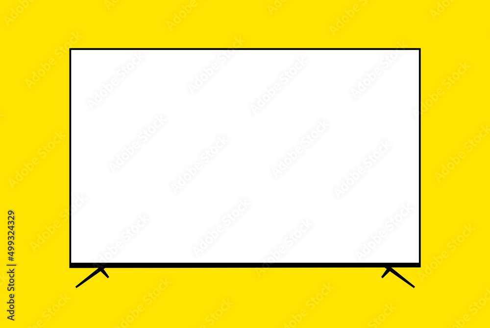 Plasma TV with white screen on a yellow background. Illustration of a thin monitor or television. Plasma TV with white screen on a yellow background. Illustration of a thin monitor or television.