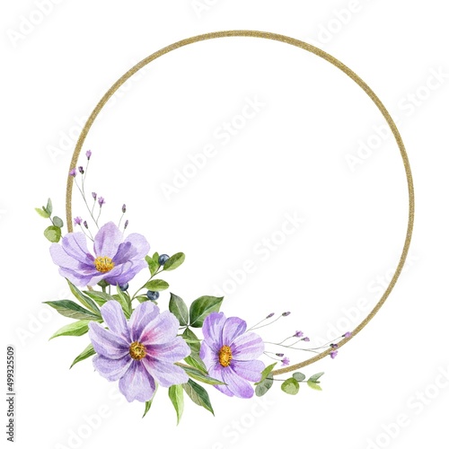frame with purple flowers gold