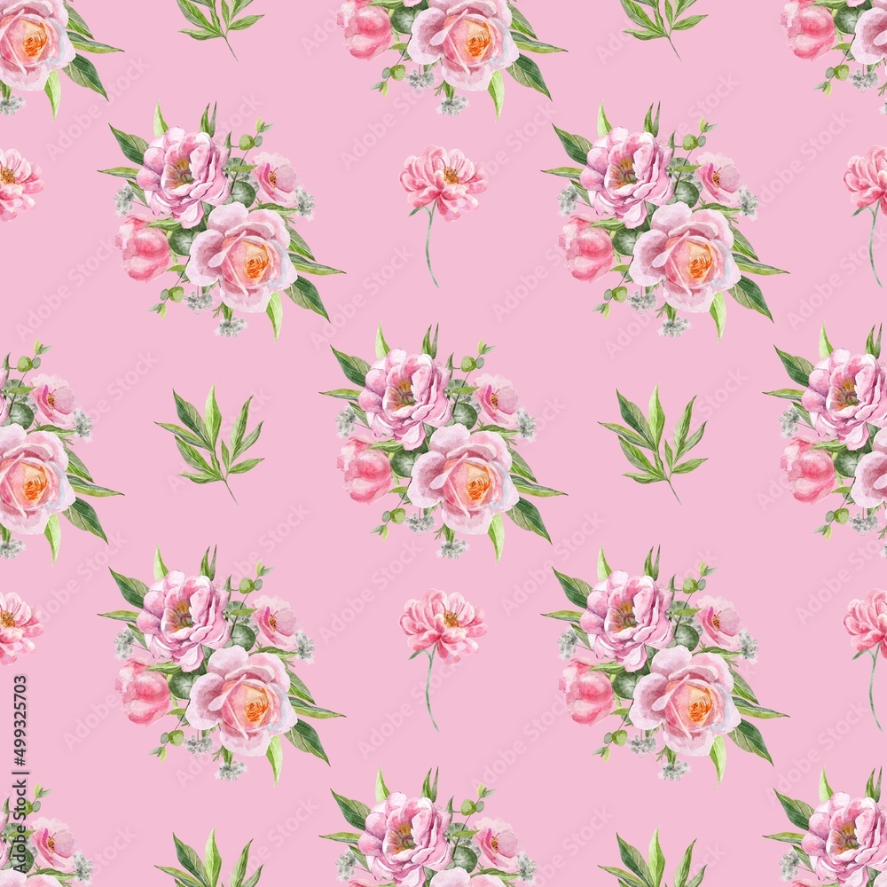 seamless pattern with pink flowers