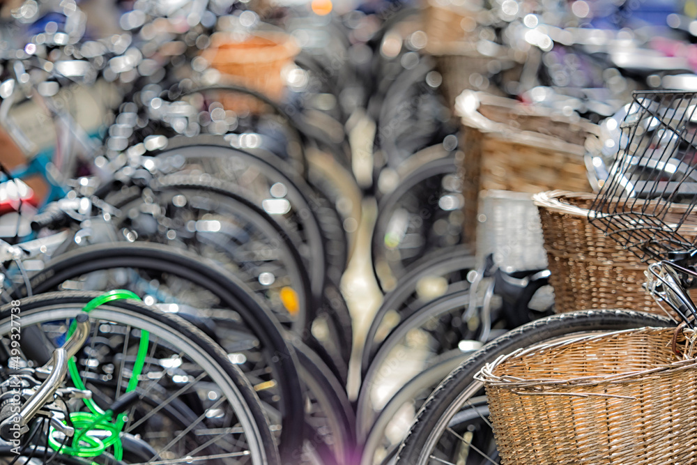 CAMBRIDGE, UK - AUGUST 11, 2017:   Padlocked bikes at a bicycle parking rack