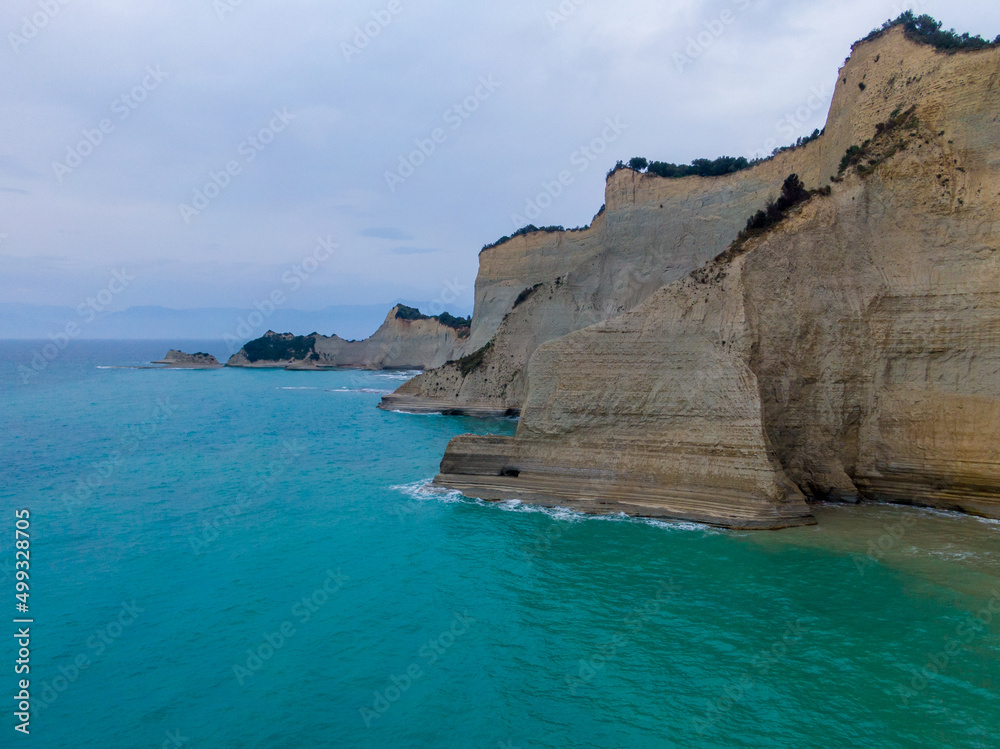 Aerial drone view of Cape Dratis (Peroulades) formation  Corfu, Greece