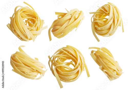 tagliatelli pasta on white background photo
