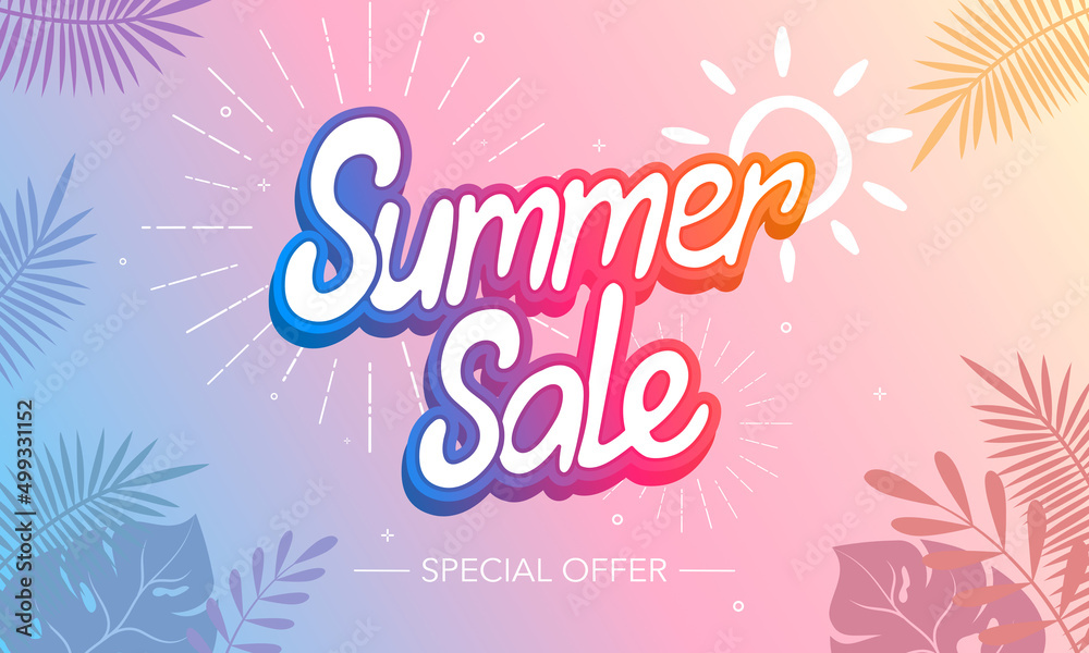 Summer Sale design for a banner. Hot Summer. Holiday, Vacation, Weekend