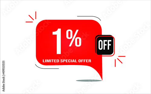 1% off limited offer. White and red banner with clearance details