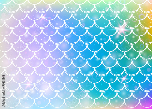 Kawaii mermaid background with princess rainbow scales pattern.