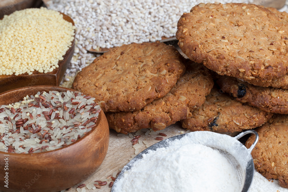 wheat-oatmeal cookies with peanuts, closeup wheat-oatmeal cookies with peanuts, closeup