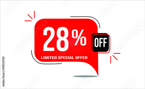 28  off limited offer. White and red banner with clearance details