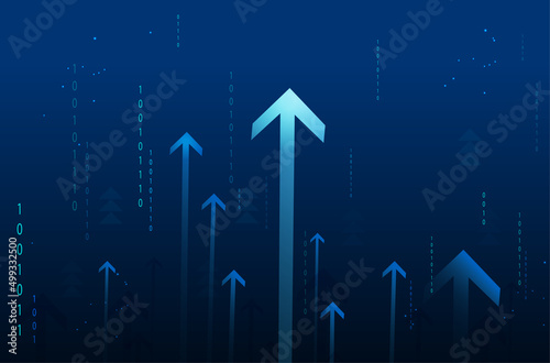 A group of digital arrows. Uptrend digital abstract background. Financial statistic, business growth, development progress, hi results, investment grow concept Financial result graph.