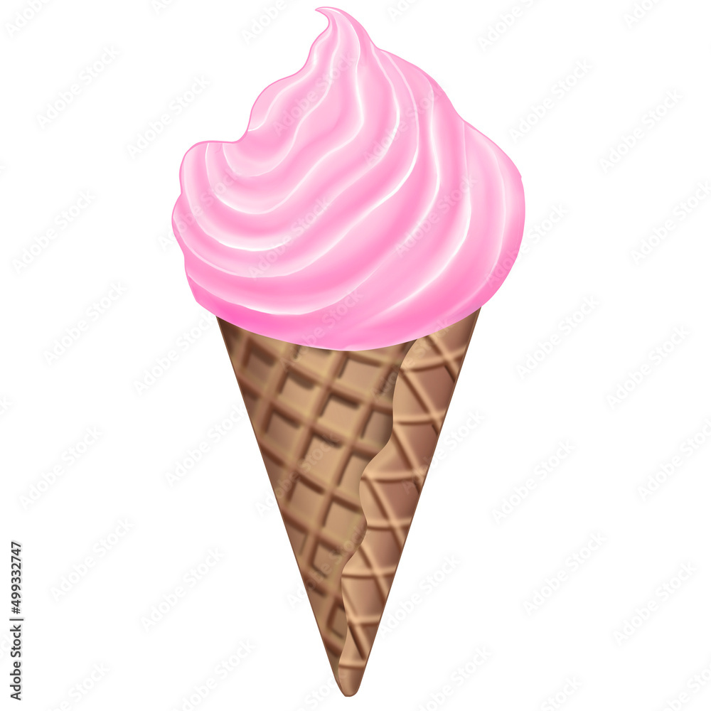 waffle cone of ice cream with pink cream waffle cone of ice cream with pink cream
