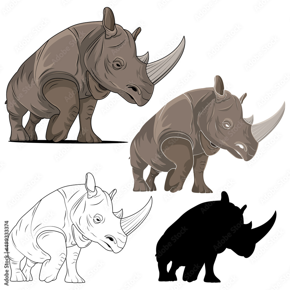 Fototapeta premium vector illustration of rhino with various concepts. isolated white background.