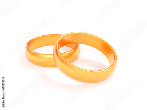 3d two gold rings on white background. A symbol of a happy family life. 3d rendering illustration.