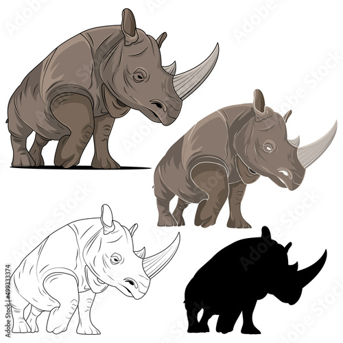 vector illustration of rhino with various concepts. isolated white background.
