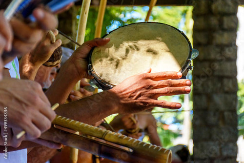Tambourine and others usually rustics brazilian percursion instruments used during capoeira brought from africa and modified by the slaves