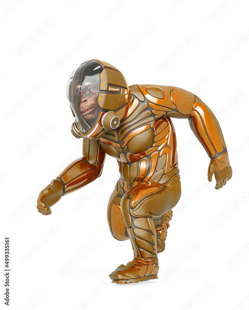 chimpanzee astronaut is running in white background chimpanzee astronaut is running in white background