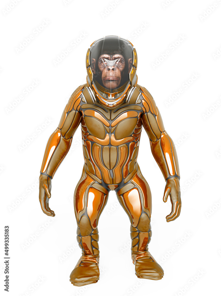chimpanzee astronaut is standing up in white background chimpanzee astronaut is standing up in white background